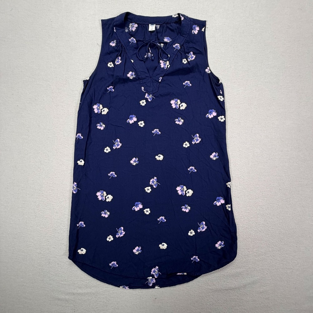 Old Navy Floral Tank Top Womens Small Good Navy Blue‎ Sleeveless Tie Neck Rayon